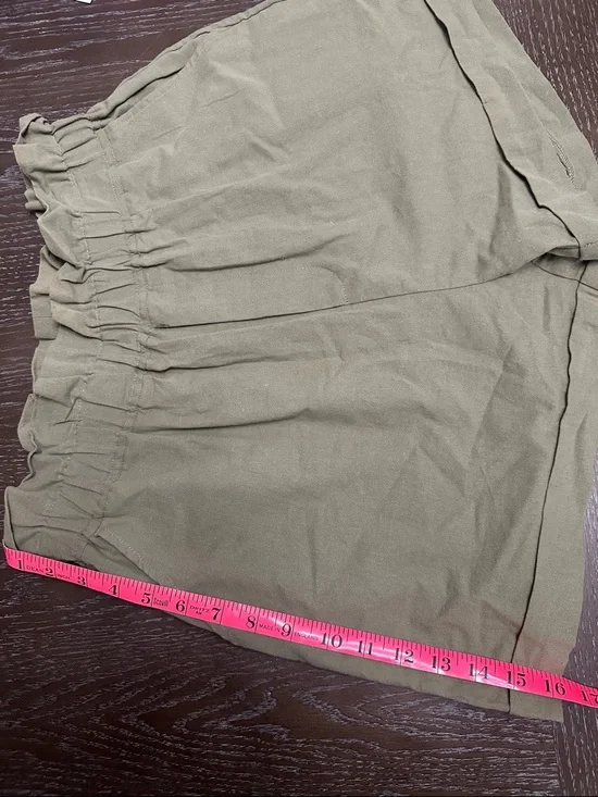 High-Waist Paperbag Shorts in Olive Green - Women's High Rise Shorts - Picture 5 of 5